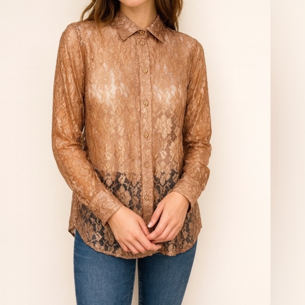 Chico’s Sheer Lace Button-Down Blouse‎ Size 0